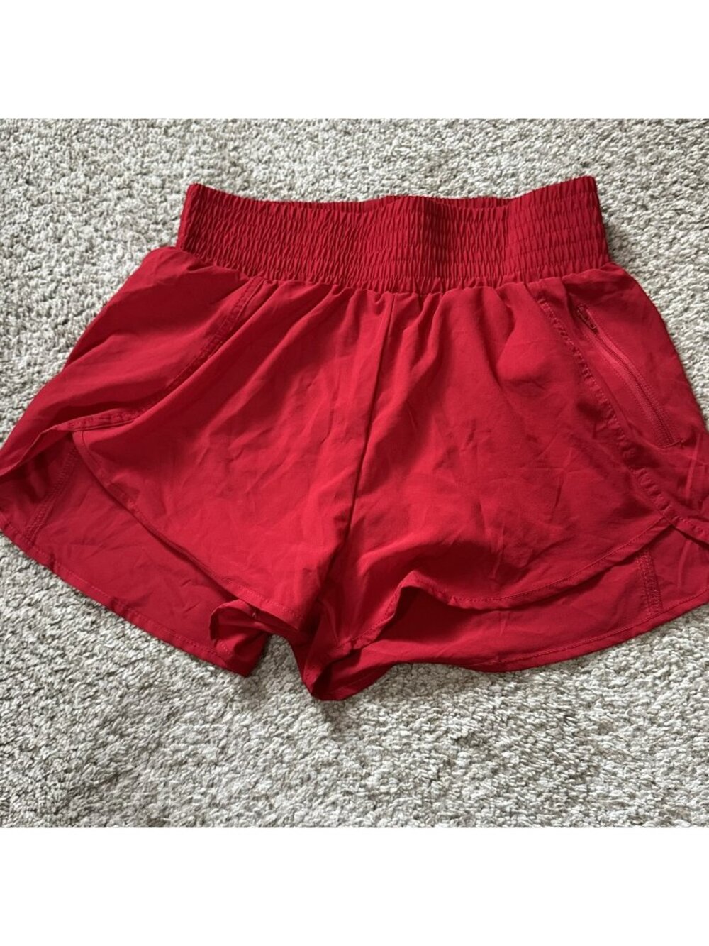 BMJL Activewear Running Shorts Women's Size M Red Smocked Waist Zipper Pocket